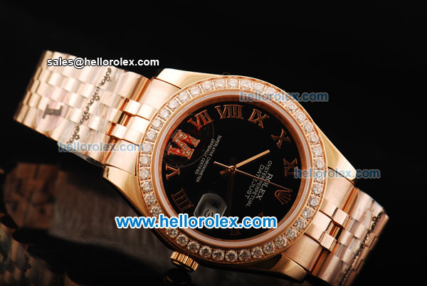 Rolex Datejust Oyster Perpetual Automatic Movement Full Rose Gold with Black Dial and Diamond Bezel - Click Image to Close